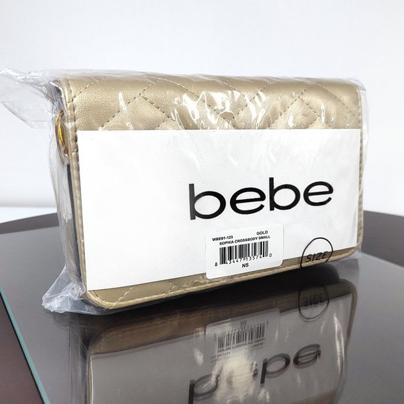 NWT BEBE Gold Sophia Crossbody Bag Small Vegan Purse Quilted Chain Strap 5x7x2 - Picture 9 of 10